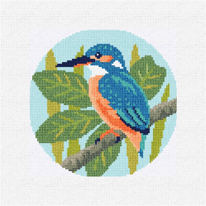 Azure Kingfisher Needlepoint Ornament Kit Stitched Preview
