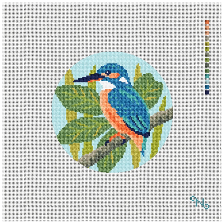Azure Kingfisher Needlepoint Ornament Kit Stitched Preview
