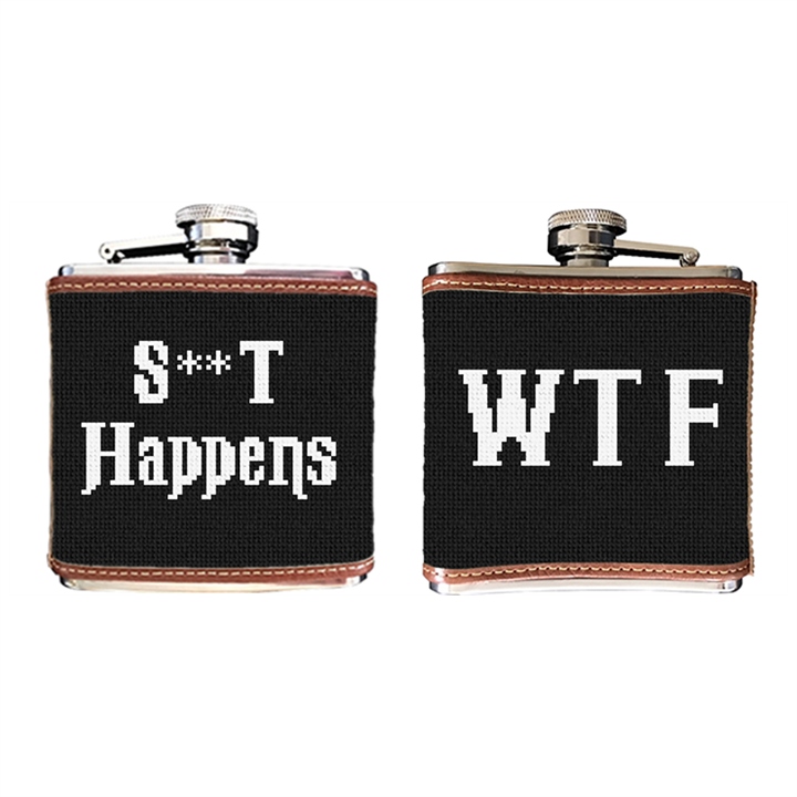 B/W WTF Needlepoint Flask 