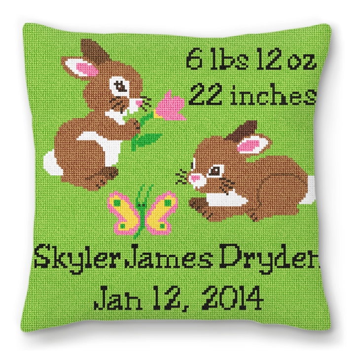 Baby Bunny Birth Announcement Pillow
