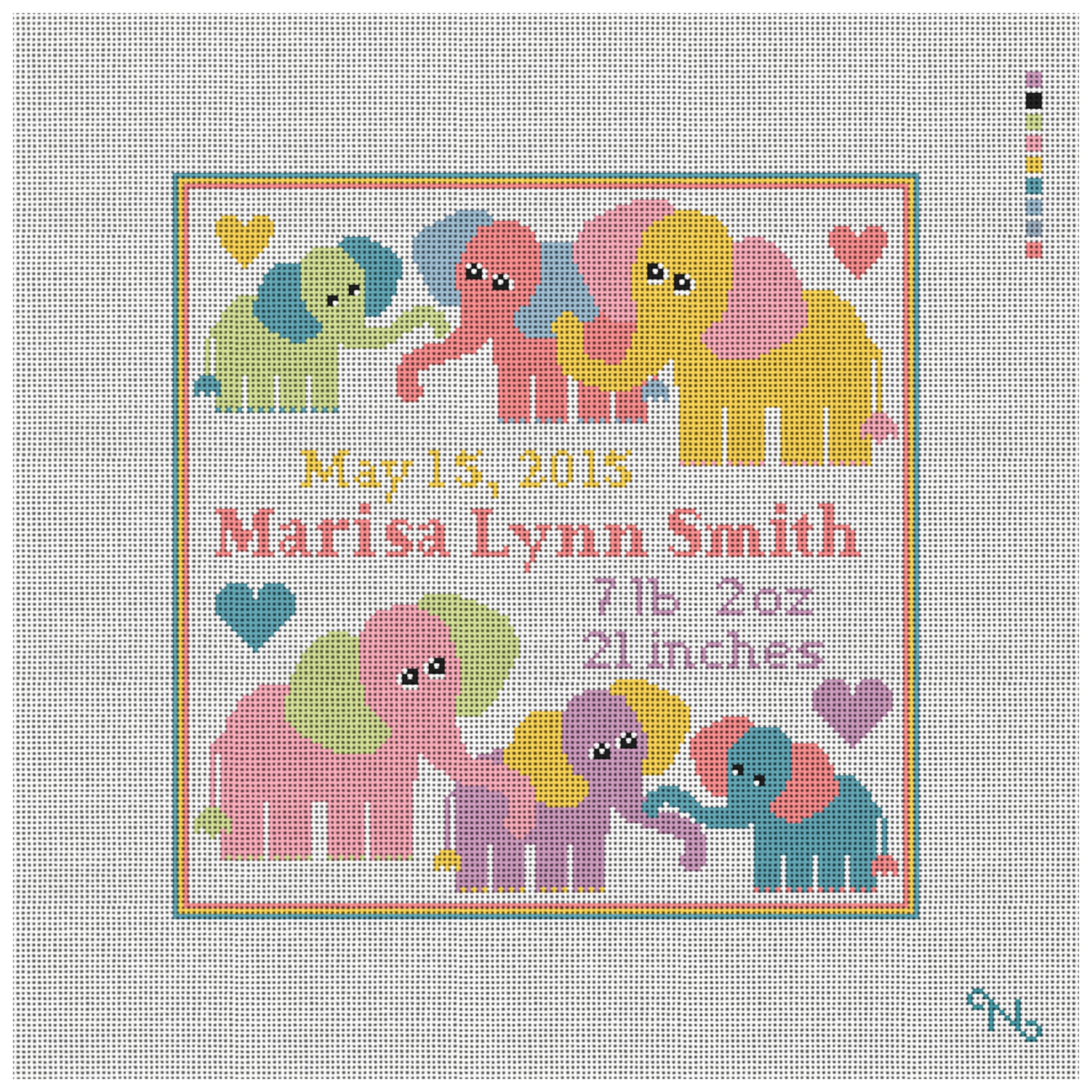 Baby Elephant Birth Announcement Needlepoint Kit