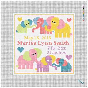 Baby Elephant Birth Announcement Needlepoint Kit Stitched Preview