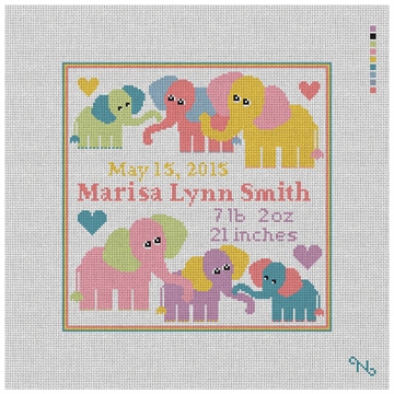 Baby Elephant Birth Announcement Needlepoint Kit