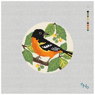 Baltimore Oriole Needlepoint Ornament Kit Stitched Preview