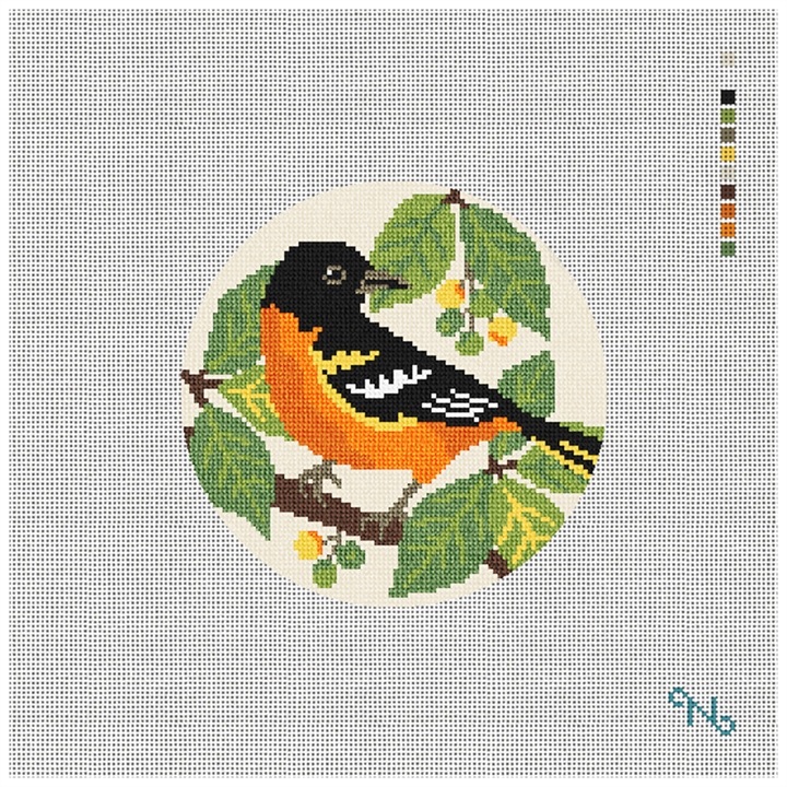 Baltimore Oriole Needlepoint Ornament Kit Stitched Preview