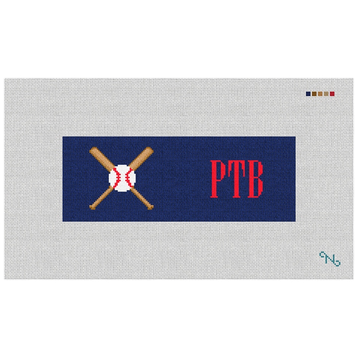 Baseball Needlepoint Wallet Kit Stitched Preview