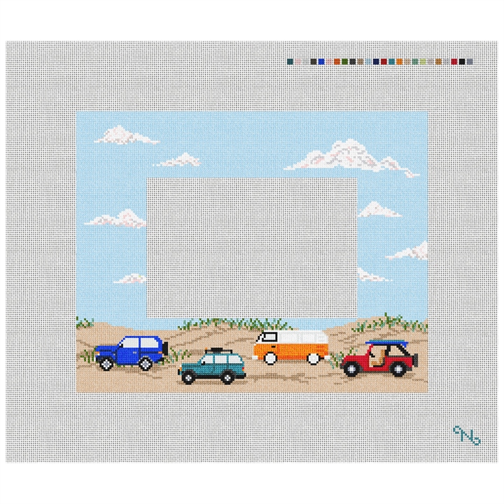 Beach Jeeps Picture Frame Needlepoint Kit Stitched Preview