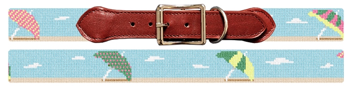 Beach Umbrellas Needlepoint Dog Collar 