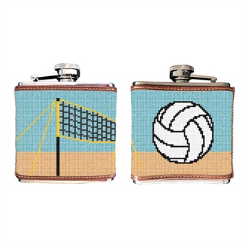 Beach Volleyball Needlepoint Flask