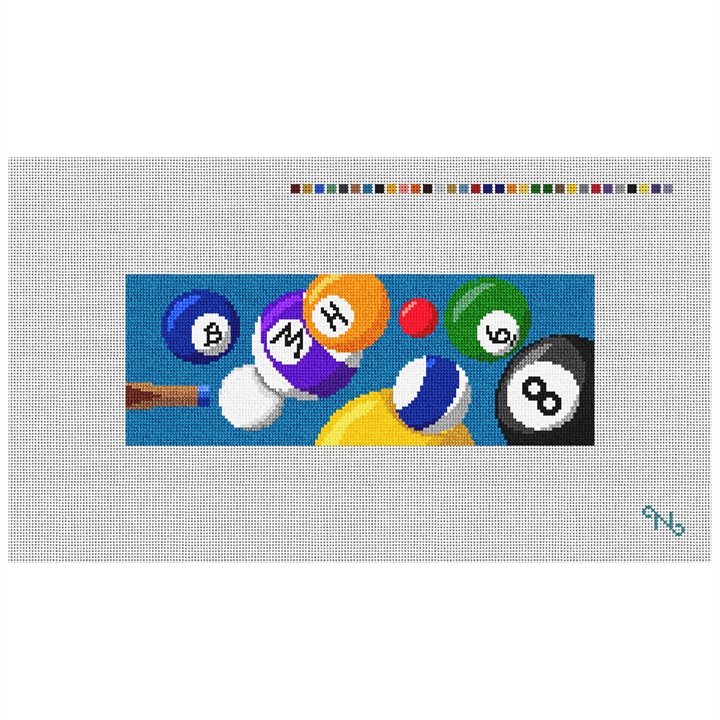 Billiards Needlepoint Wallet Kit Stitched Preview