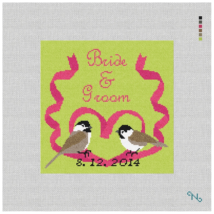 Birds in Love Custom Wedding Pillow Kit Stitched Preview