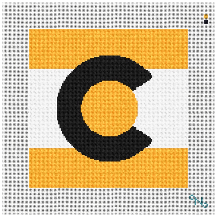 Black and Gold Colorado Needlepoint Pillow Kit Stitched Preview
