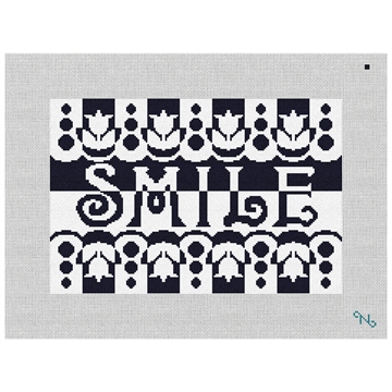 Black and White Smile Needlepoint Kit Stitched Preview