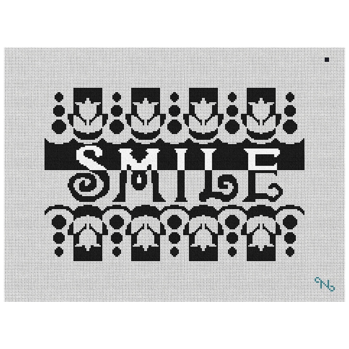 Black and White Smile Needlepoint Kit Stitched Preview