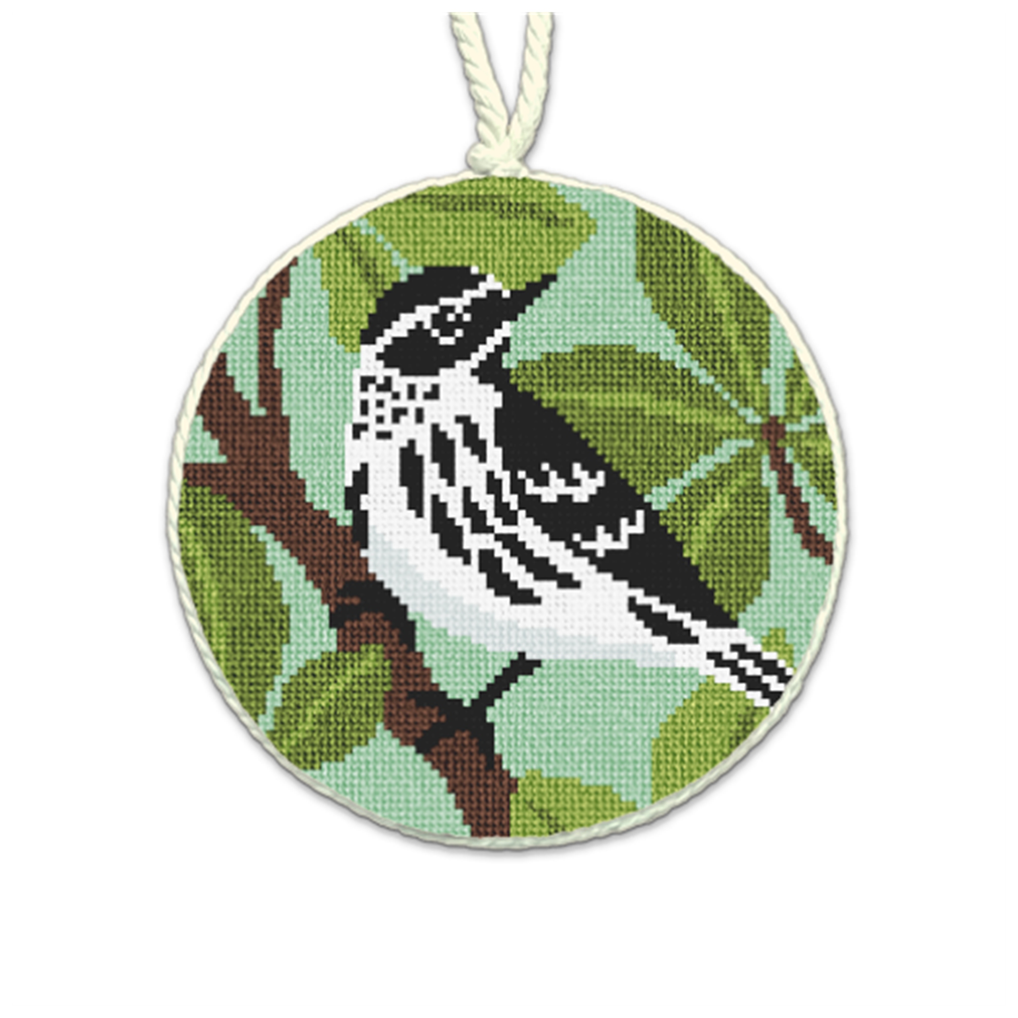 Black and White Warbler Needlepoint Ornament