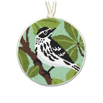 Black and White Warbler Needlepoint Ornament