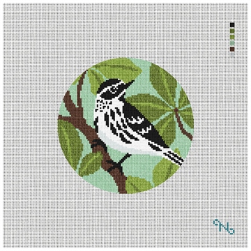 Black and White Warbler Needlepoint Ornament Kit Stitched Preview