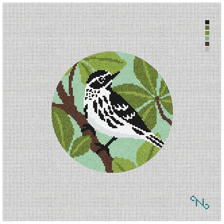 Black and White Warbler Needlepoint Ornament Kit Stitched Preview