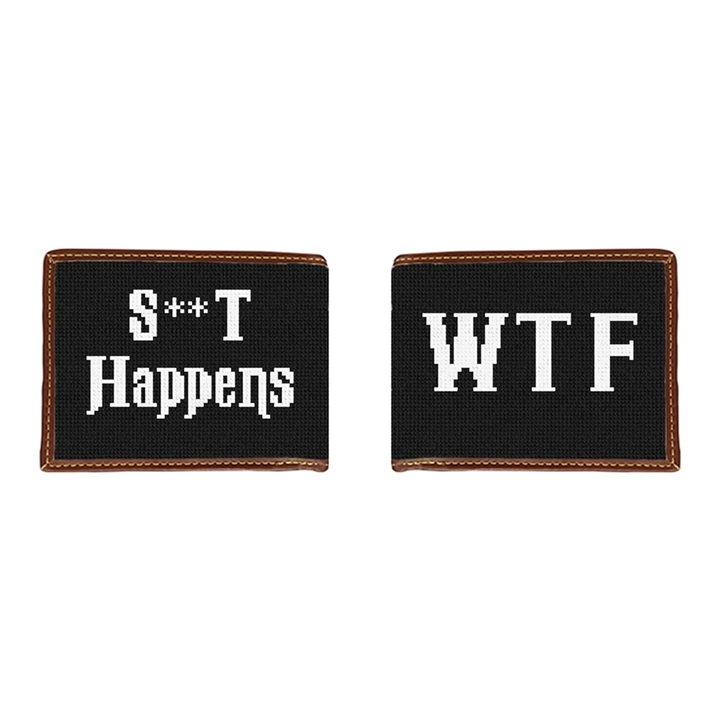 Black and White WTF Needlepoint Wallet 