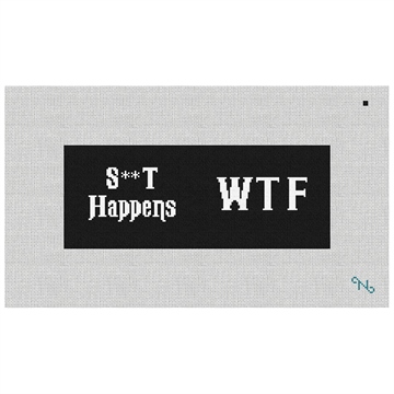 Black and White WTF Needlepoint Wallet Kit Stitched Preview