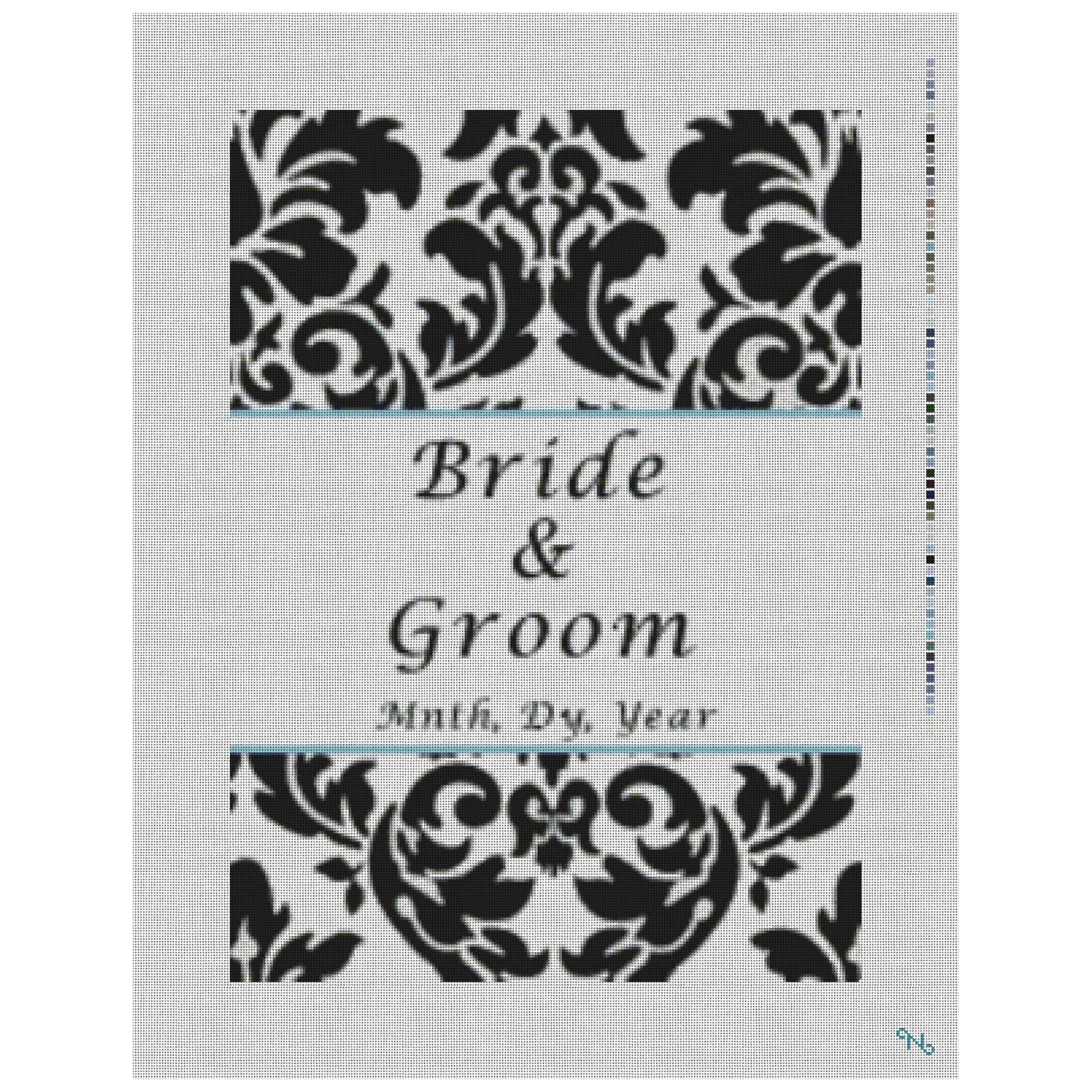 Black Damask Personalized Needlepoint Kit