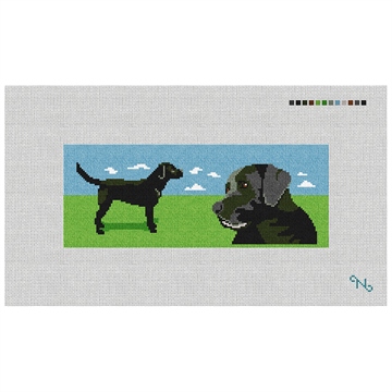Black Lab Landscape Needlepoint Wallet Kit Stitched Preview