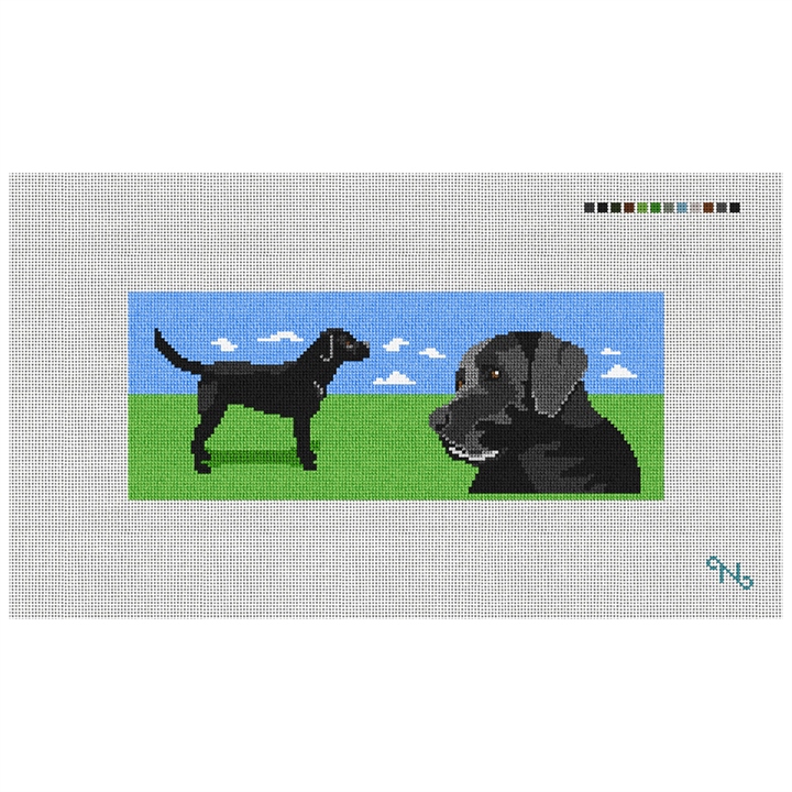 Black Lab Landscape Needlepoint Wallet Kit Stitched Preview