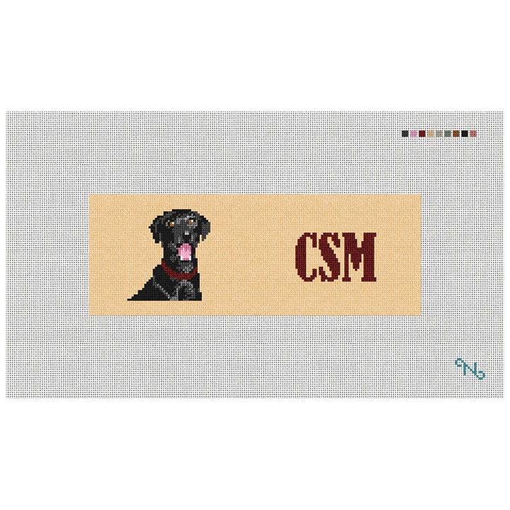 Black Lab Monogram Needlepoint Wallet Kit Stitched Preview