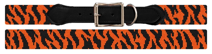 Black Tiger Stripes Needlepoint Dog Collar 