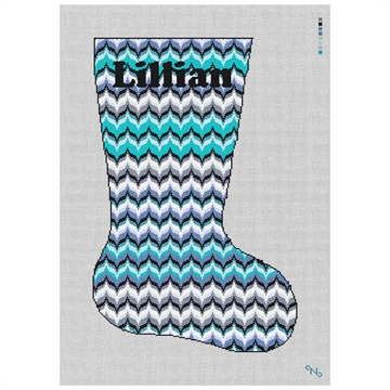 Blue Bargello Wave Christmas Stocking Kit Stitched Preview