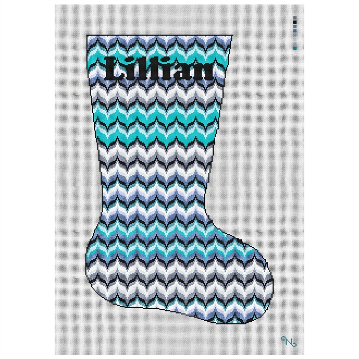 Blue Bargello Wave Christmas Stocking Kit Stitched Preview