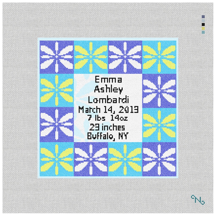 Blue Coventry Needlepoint Baby Pillow Kit Stitched Preview