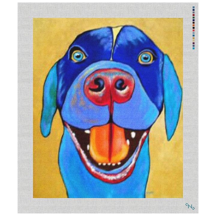 Blue Dog Needlepoint Kit Stitched Preview