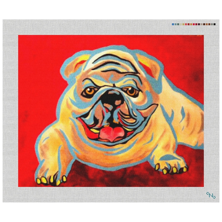Blue Goose Bulldog Needlepoint Kit Stitched Preview
