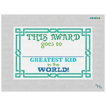 Blue Green Greatest Kid Needlepoint Kit Stitched Preview