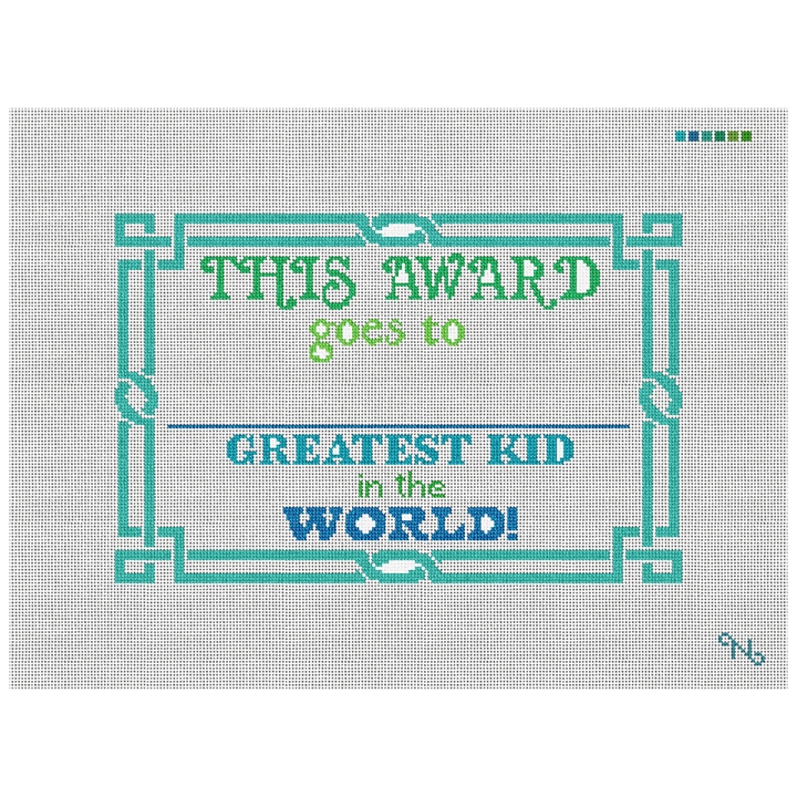 Blue Green Greatest Kid Needlepoint Kit Stitched Preview