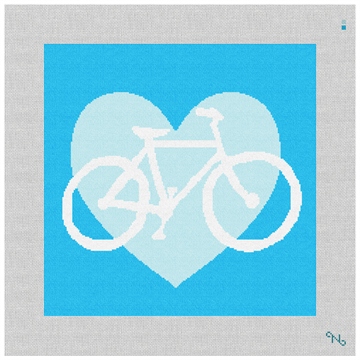 Blue Heart Bicycle Needlepoint Pillow Kit Stitched Preview