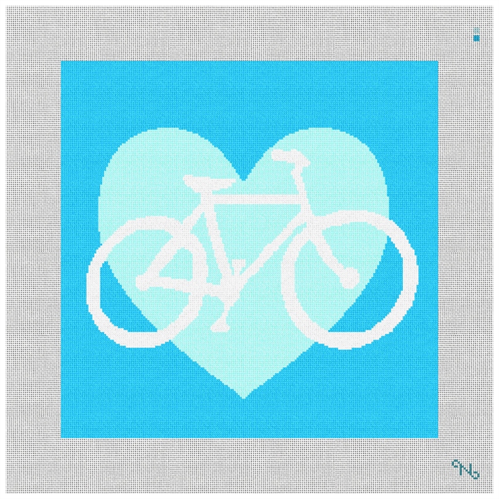 Blue Heart Bicycle Needlepoint Pillow Kit Stitched Preview