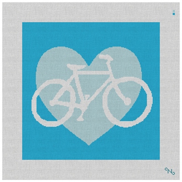 Blue Heart Bicycle Needlepoint Pillow Kit