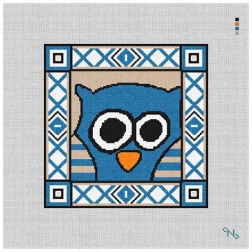 Blue Owl Stitch Fiddle Needlepoint Kit Stitched Preview