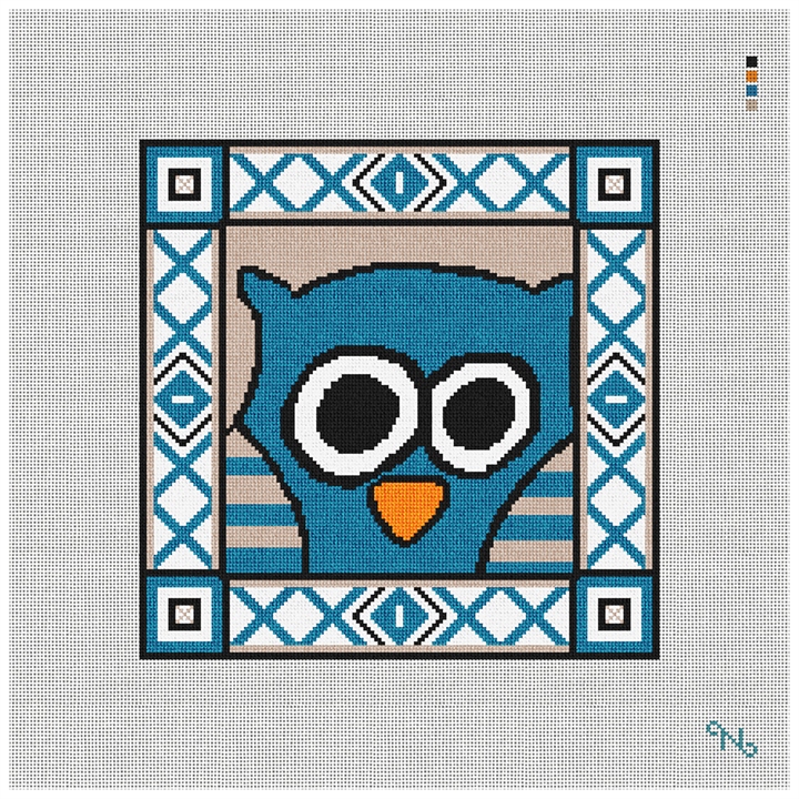 Blue Owl Stitch Fiddle Needlepoint Kit Stitched Preview