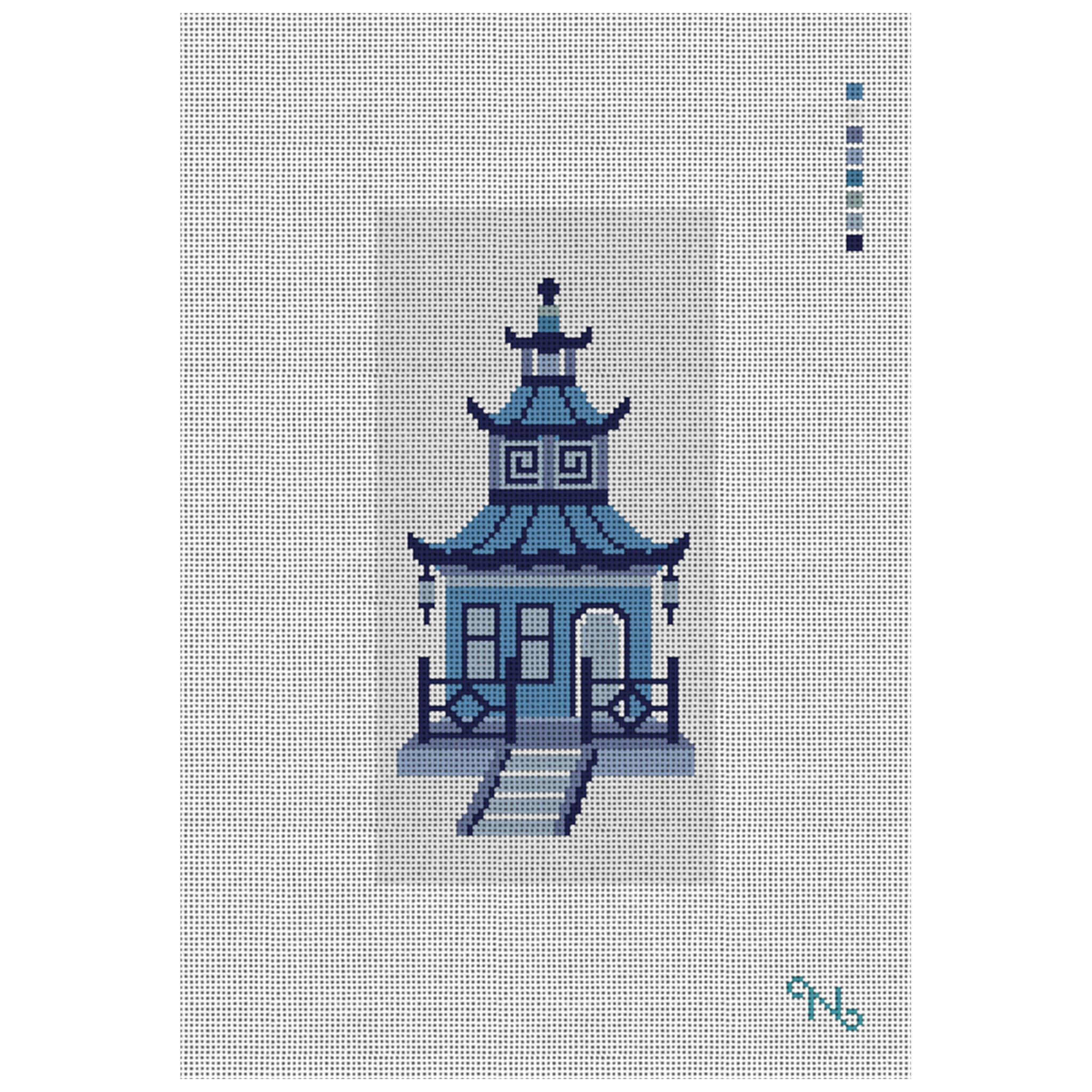 Blue Pagoda Needlepoint Eyeglass Case Kit