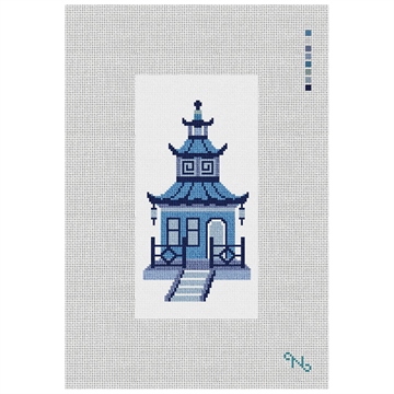Blue Pagoda Needlepoint Eyeglass Case Kit Stitched Preview