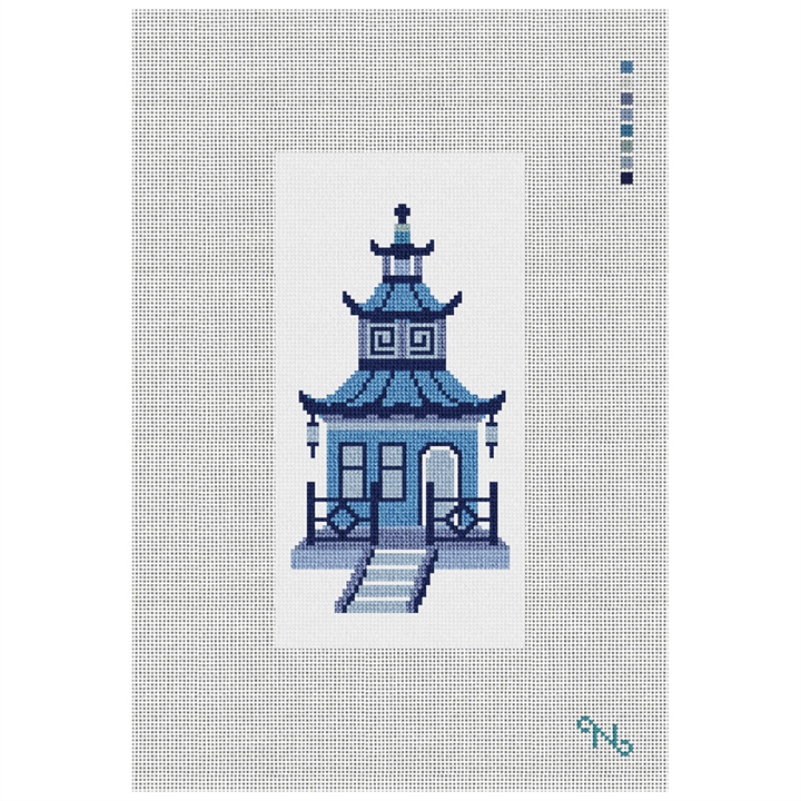 Blue Pagoda Needlepoint Eyeglass Case Kit Stitched Preview