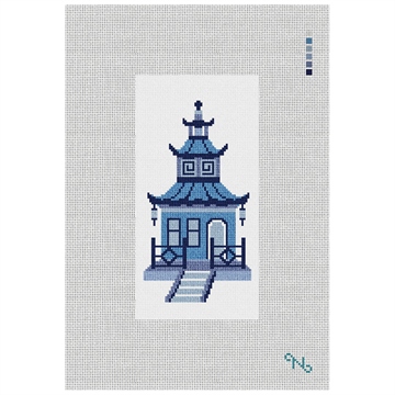 Blue Pagoda Needlepoint Eyeglass Case Kit Stitched Preview