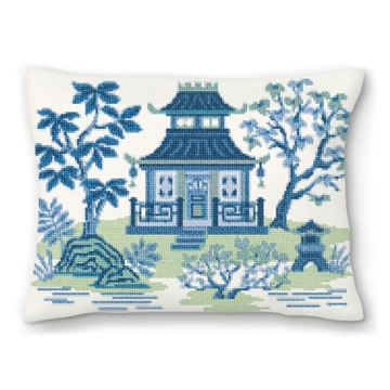 Blue Pagoda Needlepoint Pillow