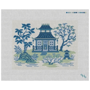 Blue Pagoda Needlepoint Pillow Kit