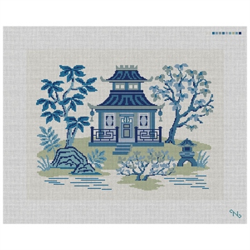 Blue Pagoda Needlepoint Pillow Kit