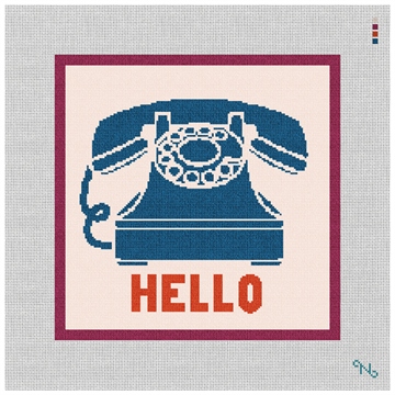 Blue Personalized Retro Phone Needlepoint Kit Stitched Preview