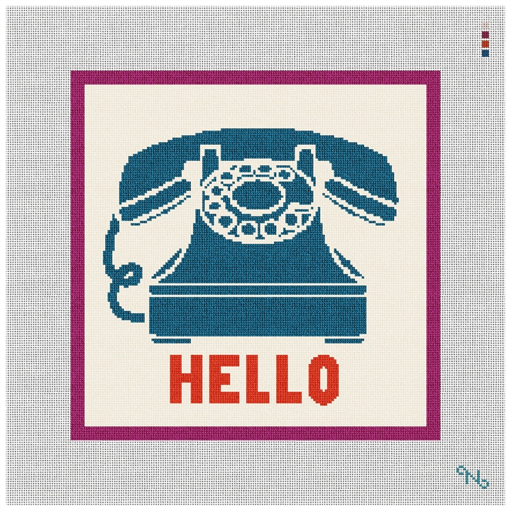 Blue Personalized Retro Phone Needlepoint Kit Stitched Preview